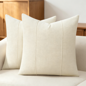 Solid-Color Cotton-Linen Throw Pillow Covers (Neutral Tones) – Minimalist Farmhouse Style – Set of 2