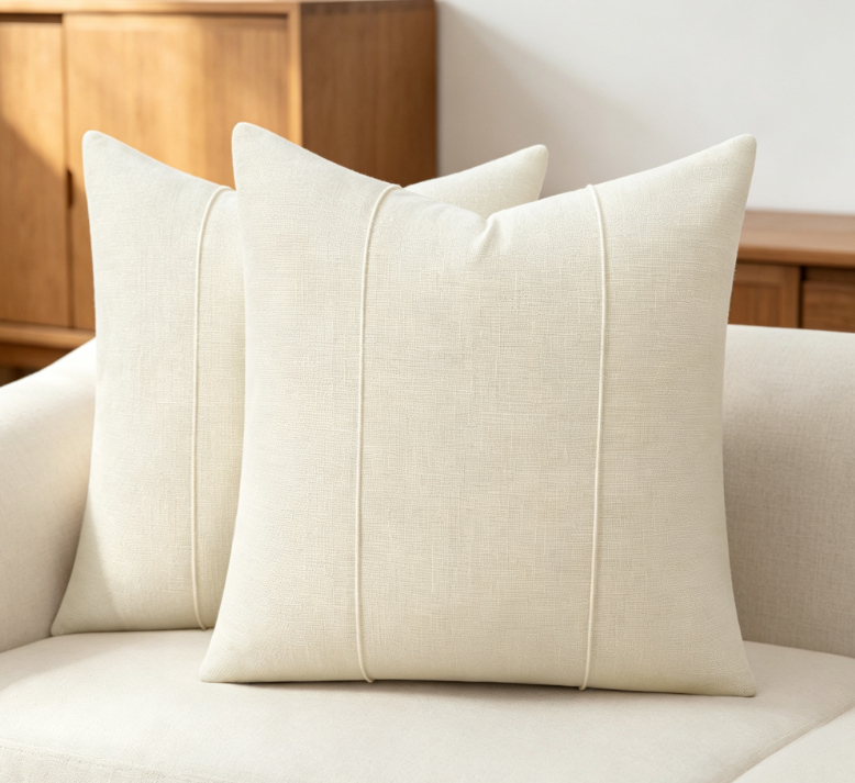 Solid-Color Cotton-Linen Throw Pillow Covers (Neutral Tones) – Minimalist Farmhouse Style – Set of 2
