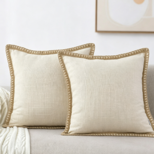 Solid-Color Cotton-Linen Throw Pillow Covers with Piped Edges (Set of 2)