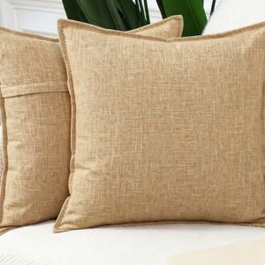 Bohemian-Style Solid Cotton-Linen Throw Pillow Covers – Natural Beige (Set of 2)