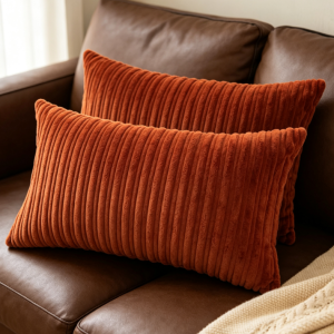 Striped Velvet Solid-Color Rectangular Lumbar Pillow Cover (Single Piece)