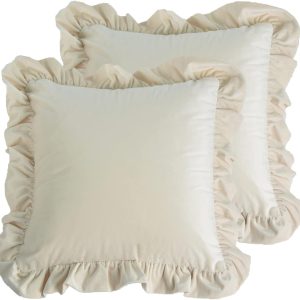 Ruffled Velvet Throw Pillow Covers – Vintage Farmhouse Style – Set of 2