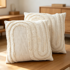 Solid-Color Cotton-Linen Tufted Cushion Cover (Set of 2)