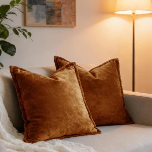 Solid-Color Velvet Throw Pillow Covers – Farmhouse Style – Set of 2