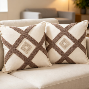 Geometric Tufted Cotton-Linen Solid Color Cushion Covers (Set of 2)