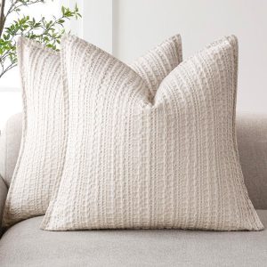 Solid-Color Cotton-Linen Waffle-Weave Cushion Cover – Oatmeal – Set of 2