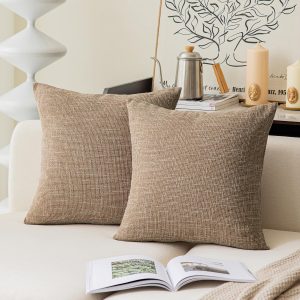 Simple Title: Faux-Linen Texture Solid Cushion Covers – Invisible Zipper (Set of 2)
