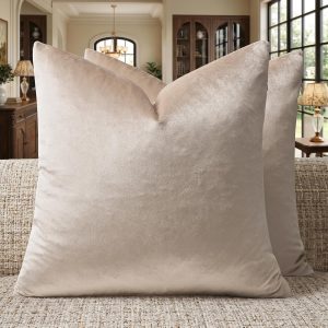 Champagne Velvet Solid-Color Cushion Covers – Ultra-Soft Vintage Style (Set of 2)
