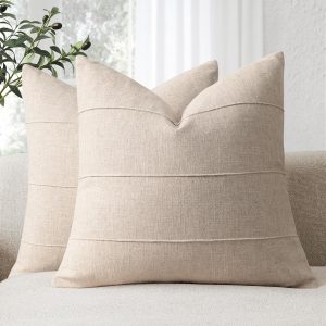 Modern Solid-Color Cotton-Linen Cushion Cover – Neutral Natural Beige (Set of 2)